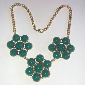 Yochi Brand Gold Tone & Green Jade Color Boho Retro Bubble Statement Necklace